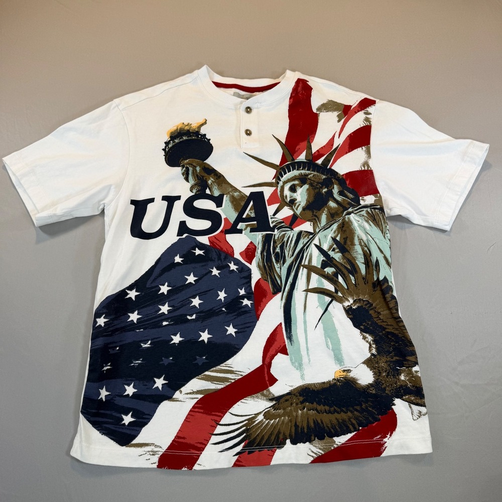 American Legacy‎ Mens USA Statue of Liberty Eagle Henley Patriotic Americana